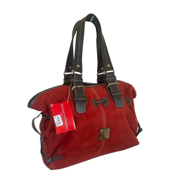 NEW VTG DOONEY & BOURKE CHIARA MEDIUM SATCHEL RED SUEDE/BROWN VERSATILE ICONIC - Picture 14 of 16